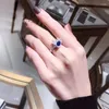 Küme Yüzükleri S925 Gümüş Yüzük Mavi Korundum At Gözü 4 8mm Kadınlar Instagram Tarzı Yüksek Karbon Zirkon Çok yönlü