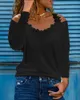 T-shirt rose S-3xl Fashion Blouses décontractées Coux de dentelle Coux Colde à manches longues Spring and Automne Tops 240412