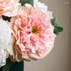 Dekorativa blommor 2heads Peony Artificial Flower Branch Burnt Edge Silk Bouquet With Leaf Wedding Floral Arrangement Home Table