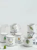 400 ml Keramik Kaffeetasse kreative nordische Blätter Plant Breakfast Tasse Schwarzer Roll Rand mit Handgreiflöffel Milk Tee 240418