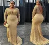 2022 Altın Dantel Özel Teslim Elbiseler Artı Beden Siyah Kadınlar Uzun Kollu Tekne Boyun Geri Varlık V Bir Geri Resmi Elbise Akşam Zarif1886312