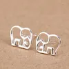 Studörhängen äkta 925 Sterling Silver smycken Lucky Open Hollow Elephant Shape Animal 7mm 8mm GTLE466