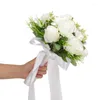 Kwiaty dekoracyjne wielokrotne styl ślubne bukiet panna młoda Druhna Akcesoria jedwabna wstążka sztuczne róże Mariage