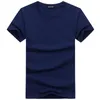 Ternos masculinos A2264 Estilo casual Camisetas de cor sólida de cor de algodão azul marinho de verão Tops de verão