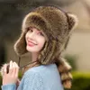 Womens Real Raccoon Fur Hat Russian Trapper Hunter Winter Warm Cat Ear Cap Earflap