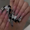 False Nails 24pcs Long Ballet False Nails Coffin Righinestones 프랑스 디자인 웨어러블 가짜 손톱 골드 프레스 아트 예술 Y240419ijzw