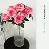 Kwiaty dekoracyjne 43 cm symulowany kwiat pojedynczy 7-headowy retro róża sztuczna sztuczna żelazna drut Wewnętrzna wyściółka Tkaninowy materiał kwiatowy bukiet