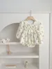 INS style Babys Autumn Jumpsuit Baby Girls Princess Hare Small Floral Dress Western Sweet with Headband 240416