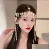 Clips de cheveux Barrettes Bride Chaîne Perles en couches Perles à front Tassle Crystal Jewelry Elegant Uygur Headpices Drop Livrot Hairje Dhozy