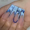 Valse nagels 24 stcs lange ballet valse nagels witte Franse doodskist nep nagels met vlinder strass Wearable afgewerkte druk op nagels manicure y240419q3fj