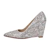 Dress Shoes Onlymaker Women Rhinestone Pointed Toe Wedge Heel Pumps Slip On Wedding Office Big Size Lady