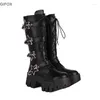 Boots GIGIFOX Platform Wedges Knee High For Women Chunky Heel Fashion Punk Motorcyle Goth Gothic Rock Shoes Winter
