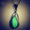 Party Decoration 20st Magic Luminous Water Drop Shape Pendant Necklace Stone Hollow Locket Cage Glow In the Dark Women