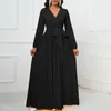 Lässige Kleider Frauen Wickeln V-Ausschnitt mit Schärptern Falten Big Swing Maxi Kleid 2024 Herbst Vintage Long Vestidos Eving Party