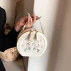 Factory outlet women shoulder bag small fresh palace fan embroidered handbag sweet lady round fashion messenger bag trend lace girl handbag 1910#