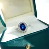 Cluster Rings Xiushu High Definite 3- Imitation Royal Sapphire Ring for Women 925 Silver Design Luxury