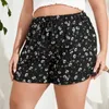 Tamanho de tamanho floral impressão floral verão shorts casuais shorts elásticos shorts boho shorts femininos de tamanho elegante de praia elegante 5xl 6xl 7xl 8x 240409