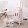 Ensembles Graspdream Vintage Floral Pu Travel Sac à bagages, 13 "20" 22 "24" 26 "26" pouces Sac de valise de chariot rétro sur les roues universelles