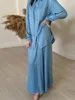 Etniska kläder Ramadan Tvådelar Set Shirt Pants Women Muslim Suits Blause Musulman Ensembles Marockan Kaftan Islamic Dress