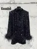 Casual jurken 12.25 Klasonbell Banquet Elegant Fit Chic Cuff Feather Decoratie Pailletten borduurwerk Mini Dress Vrouwenkleding