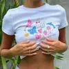 Dames T-shirts Sexy Backless Summer Off-The-Shoulder T-Shirt Leisure Sport Cuting Top Y2K Harajuku Fashion Fitness Round Round Round Crop