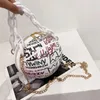 Sacs à bandouliers Alphabet Graffiti Round Round Pu Leather Zipper Crossbody for Women 2024 Fashion Chain Handbags and Gurses Lady