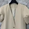 Korean Fashion Blazer Women Short Sleeve Jacket Vneck Summer Chic Office Ladies Tops Y2k Clothes Solid Coats 240417