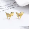 Boucles d'oreilles Stud Fashion 925 Sterling Sier Sweet Mini Butterfly Zircon For Women Girl Earriing Daily Wear Jewelry Drop Livrot Dhjuj