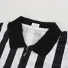 新しい黒と白の縞模様のリブラペルユニセックスレフェリーTシャツ半袖