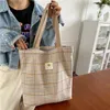 Sacchetti donne in tela di lana sacchetti vintage a quadri femmina casual tote in stoffa morbida borse da donna spalla a strisce a strisce per gils