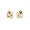 Kolczyki na stadnina 2024 Drop Glaze Red Rose Ear Studs Retro Square Otwór Bezpłatny kadzidło Clip Clip Hurtowa