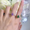 Cluster Rings S925 Silver Ring Droplet 6 9 Green Diamond Pear Women's Instagram Fashion Versatila smycken