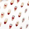 False Nails 24pcs Baroque Heart Fake Nails Red French Almond Press on Nails Full Cover Wearable For Lady Women Fashion False Nail Patches Y240419YRK1