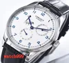 Wristwatches 42 Mm White Dial Stainless Steel Case Power Reserve Men039s Watches Blue Number Leather Automatic Mechanical7362348