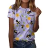 Camisa feminina t-shirt de manga curta-camisa de pescoço redonda elegante girassol floral shirt bate-shirt casualop raglan sleevedop juvenil