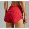 Designer Lu Lemons versnellen High Rise Lined Short Taille Sports Shorts Dames Set Snel drogen Loose Running Kleding Zipper Pocket Fiess Yoga Hoge kwaliteit