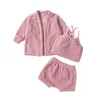 Clothing Sets Bmnmsl Kids Girls Three Pieces Fall Outfit Long Sleeve Open Front Jacket With Camisole And Shorts Set