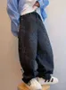 Herrbyxor vintage tvättade blå leopard tryck baggy jeans för kvinnor amerikansk 2024 street hajujuku hip hop rak y2k casual byxa