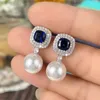 Dangle Ohrringe Huitan Wunderschöne blaue kubische Zirkonia -Nachahmung Perlen Frauen für Verlobungs Hochzeit Party Temperament Eleganter Ohrschmuck