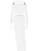 Work Dresses NIDANSSI White Lace Hollow Out Sexy Two Piece Set Strapless Casual Holiday Top Long Skirt Women Elegant 2