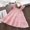 Urso líder verão 2023 Casual bebê menina infantil babados sem mangas vestido princesa vestido fofo coreano coreano roupas 240416