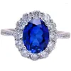 Cluster Rings Xiushu High Definite 3- Imitation Royal Sapphire Ring for Women 925 Silver Design Luxury