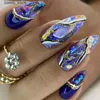 False Nails 24Pcs Colourful Almond False Nails Shading with French Design Wearable Fake Nails Glitter Full Cover Press on Nails Tips Art Y240419 Y240419