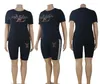 ファッションデザイナーの女性プラスサイズトラックスーツTシャツパンツ2ピースセットラグジュアリーカジュアルスポーツスーツQB6208