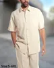 Erkek gömlek takım elbise 3D baskı retro harajuku moda erkekler rahat nefes alabilen yaka kısa kollu gömlekler 2 adet setler izleme 240411