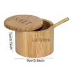 Round Spice Spoon Bamboo Jar With Salt Pepper Seasoning Jars Barbecue BBQ Condiment Bottle Kitchen Spices Tools Th0933 s s