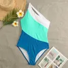 Damen Badebekleidung sexy hohl ausoutes Bikini Patchwork One-Shoulder Badeanzug Monokini Frauen Urlaub Brasilien Beach tragen Badeanzug