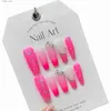 Faux ongles 10pcs Pink Long Ballet Presse faite à la main sur des ongles Français strass portables Faux Nails Décoration Gradient Faux Nails TIPS ART Y240419