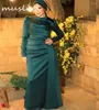 Robes de fête Robe de soirée musulmane verte foncé vintage avec train de manches longues élégantes