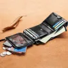 Wallets New Men's Wallet RFID Anti Theft Short Zipper Three Fold Business Card Holder Money Bag Purse Genuine Leather Wallet Male